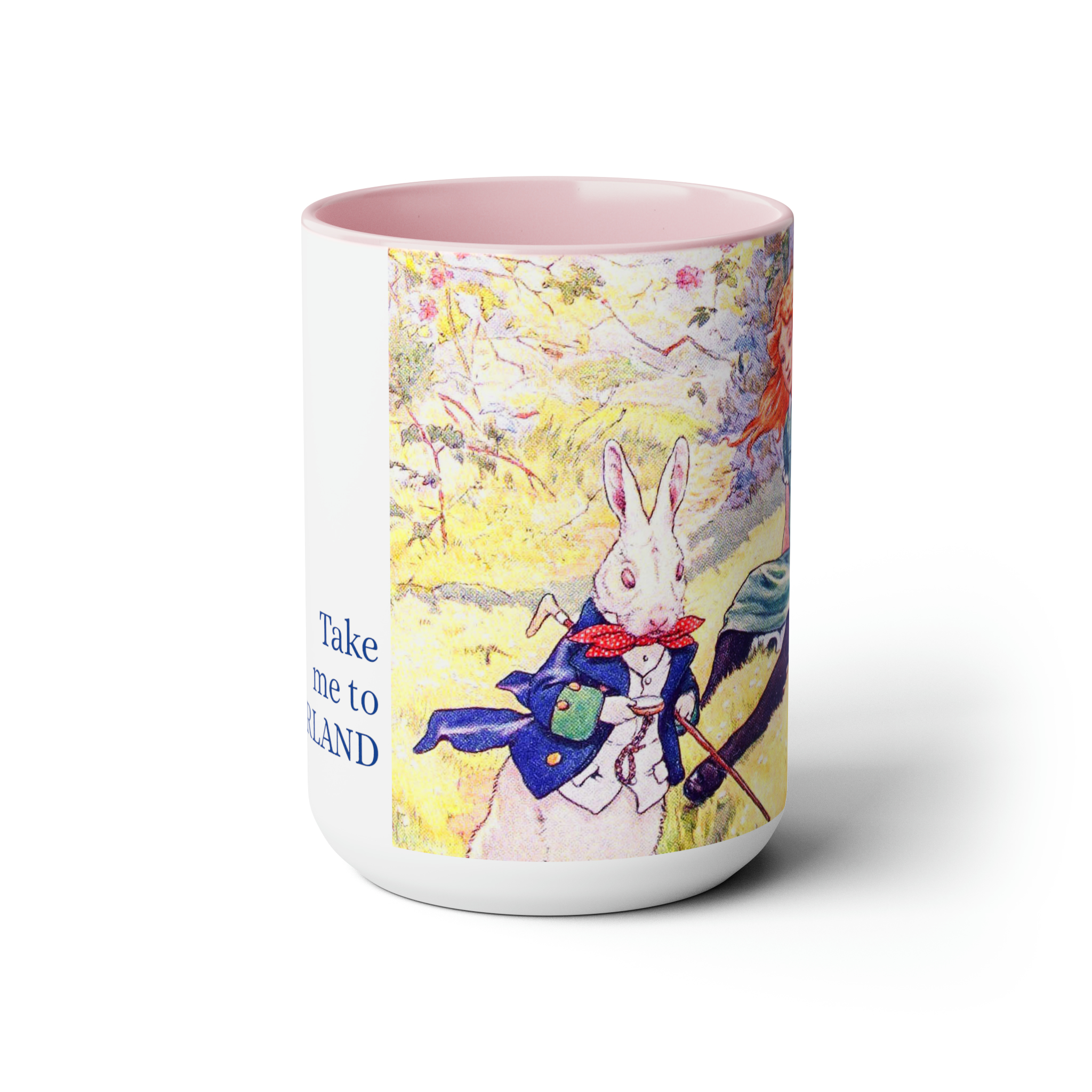 Alice with White Rabbit Colored Mug — Pink