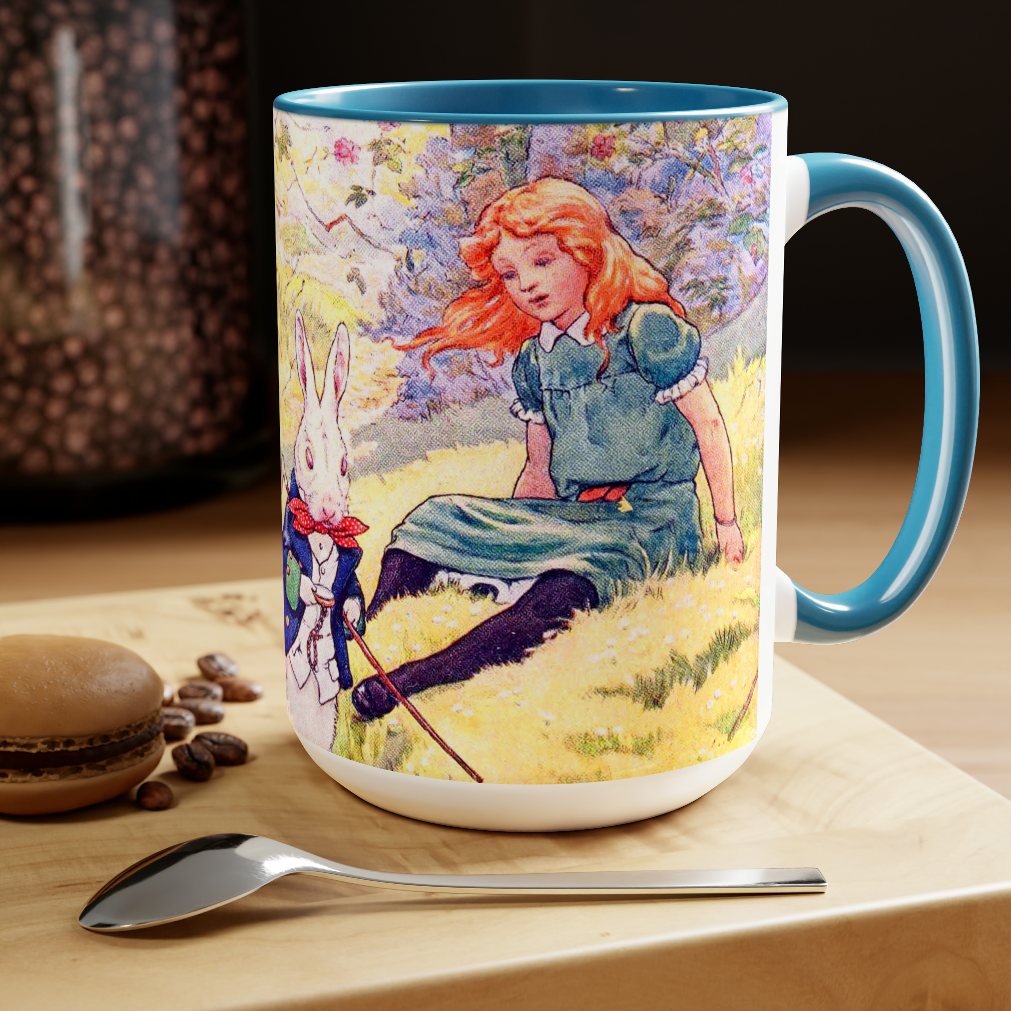 Alice with White Rabbit Colored Mug — Light Blue