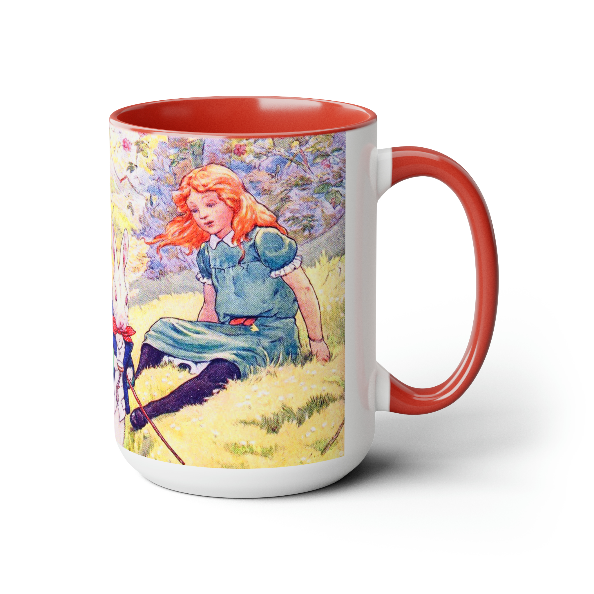 Alice with White Rabbit Colored Mug — Red